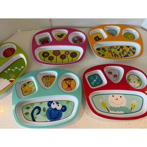 Set of 4 Kids Divided Food‎ Plates/Trays Animals Alphabet ~ Fox/Bear/Owl - New